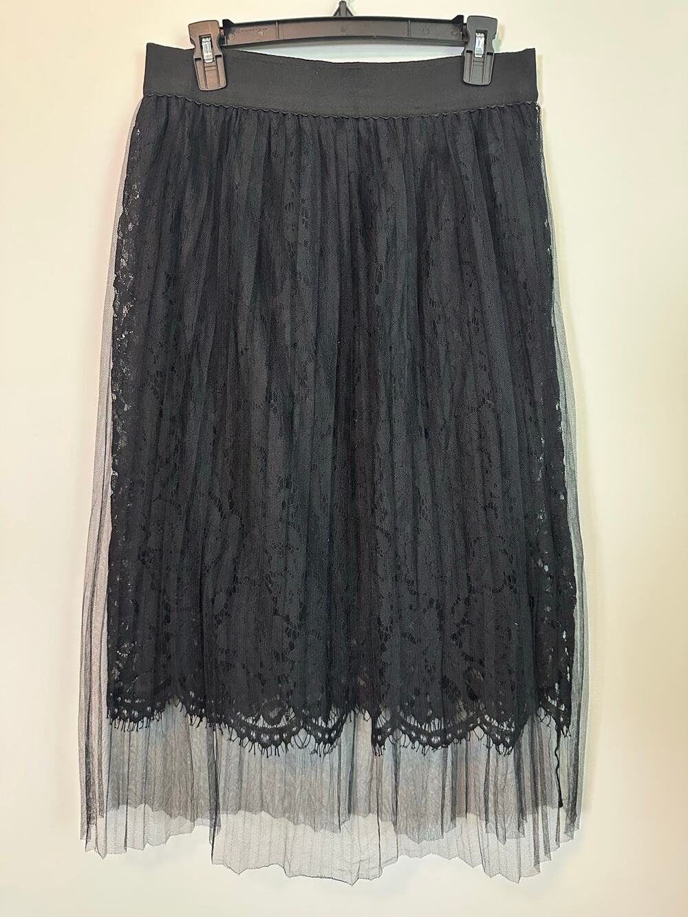Studio West Apparel Black Lace Tulle Midi Skirt Size L Romantic Whimsigoth Boho